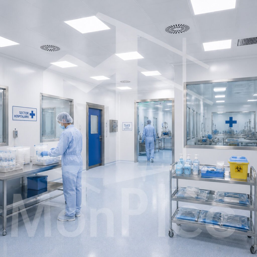 Sala blanca en entorno hospitalario
