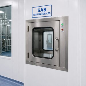 SAS pasamamateriales para sala blanca — integración en panel sándwich