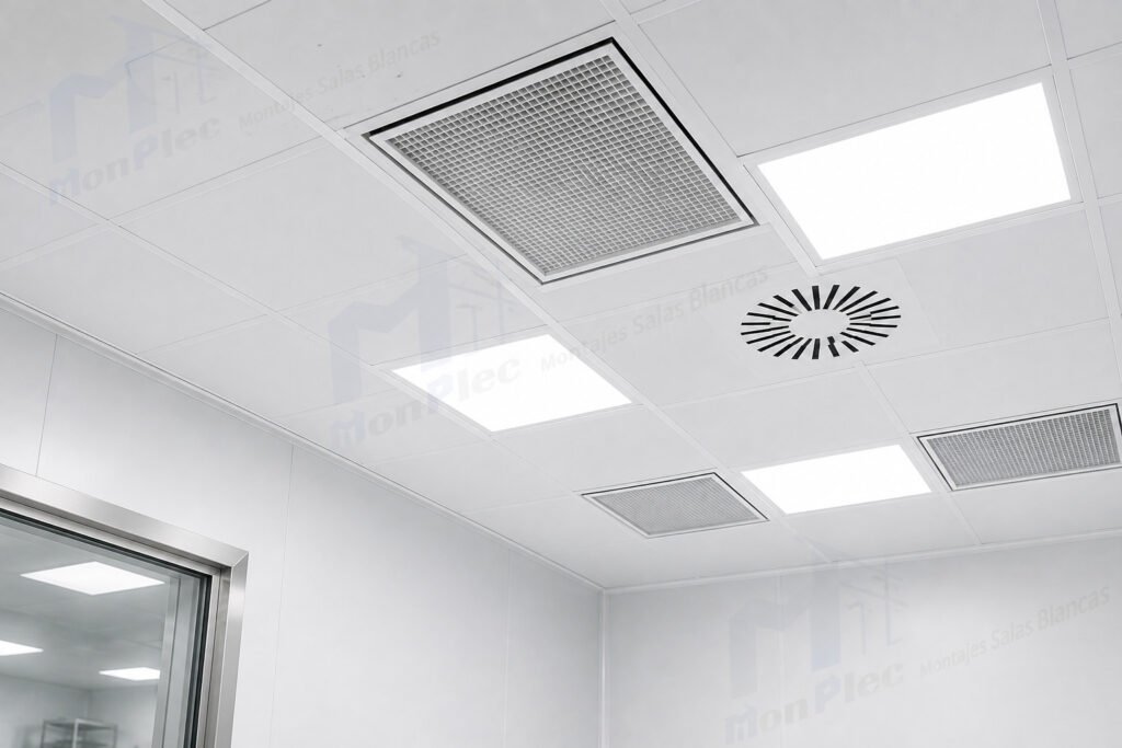 Techo de sala blanca con filtros HEPA