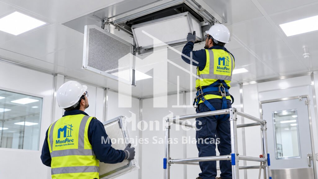 Cuadro de control PLC y filtros HEPA de una sala blanca